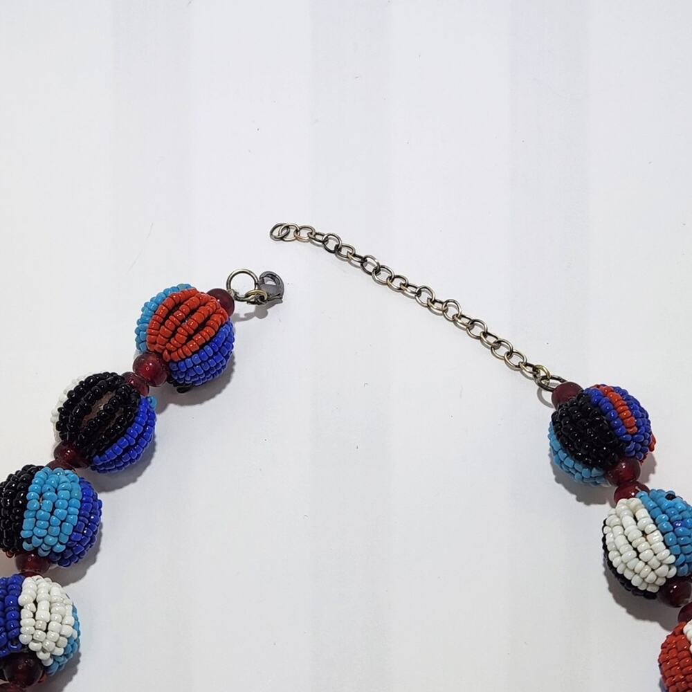 Striped Seed Bead Ball Multicolor Necklace and Earring Set - Picture 3 of 13